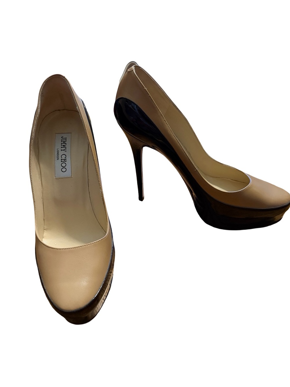 Jimmy Choo Beige and Black Leather Platform Pumps